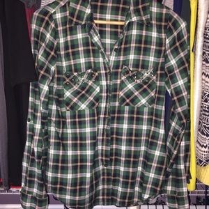 Studded Plaid Button-up